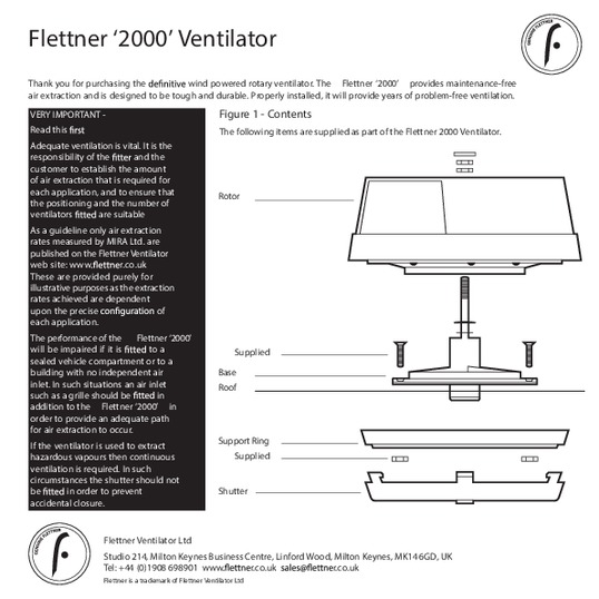 Flettner2000 Rotating Wind Driven Van Air Roof Vent in Black